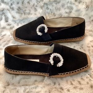 Jimmy Choo Black Espadrilles with Crystal Buckle